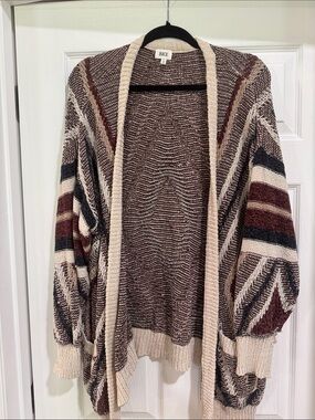 BKE Open-Front Striped Cardigan - Cream, Brown & Black